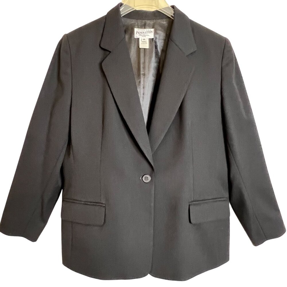 Pendleton Petite Women's Black Blazer Jacket Size 18 Virgin Wool Professional